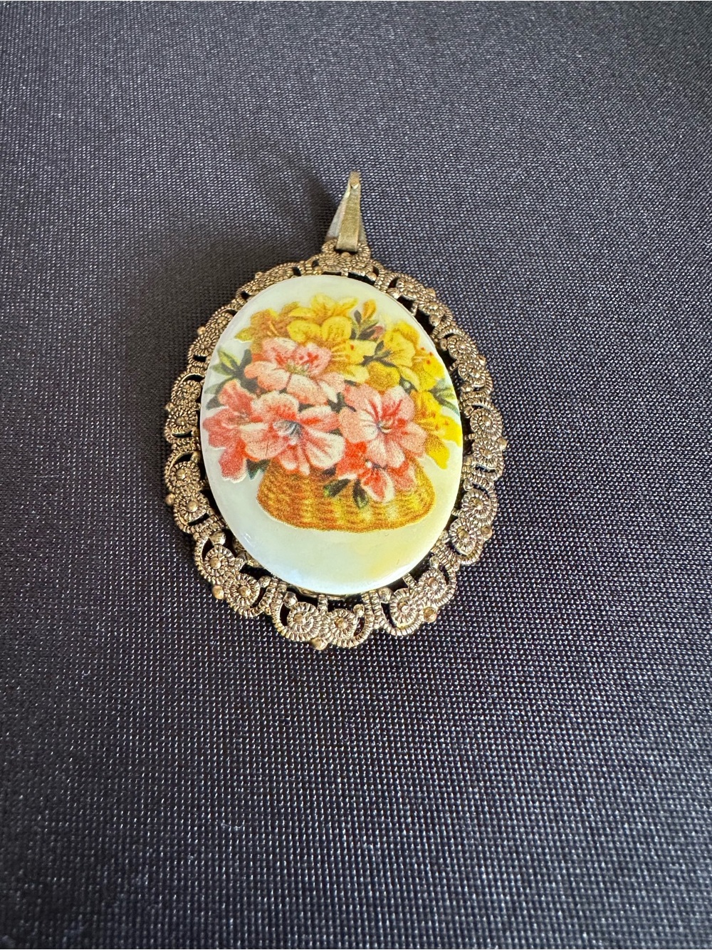 Vintage Painted Floral Posey Basket pendant